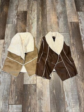 Two “suede” furry vest: tan and chocolate brown